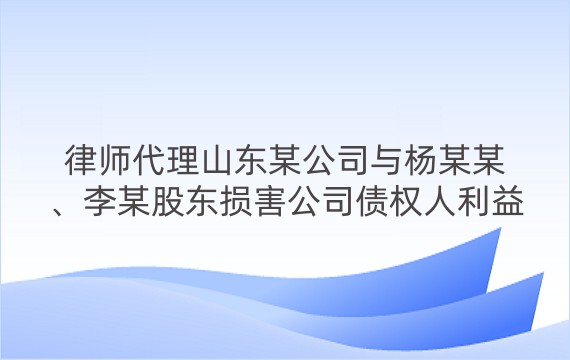 律师代理山东某公司与杨某某、李某股东损害公司债权人利益责任纠纷案