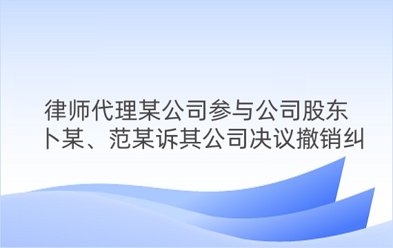 律师代理某公司参与公司股东卜某、范某诉其公司决议撤销纠纷一审案