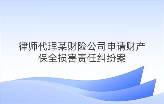 律师代理某财险公司申请财产保全损害责任纠纷案