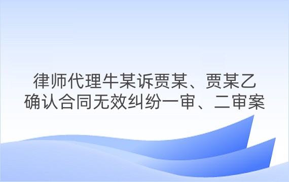 律师代理牛某诉贾某、贾某乙确认合同无效纠纷一审、二审案