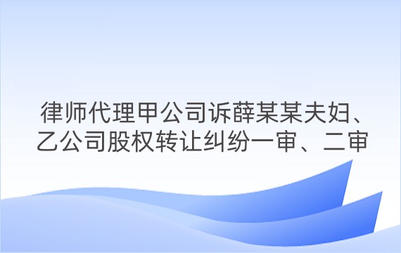 律师代理甲公司诉薛某某夫妇、乙公司股权转让纠纷一审、二审案