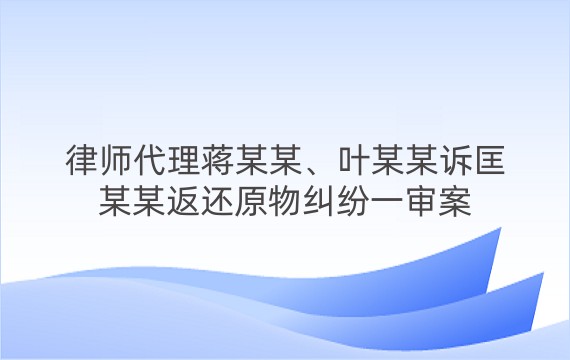 律师代理蒋某某、叶某某诉匡某某返还原物纠纷一审案