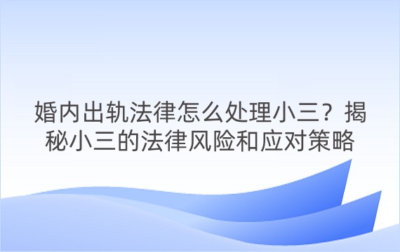 婚内出轨法律怎么处理小三？揭秘小三的法律风险和应对策略！